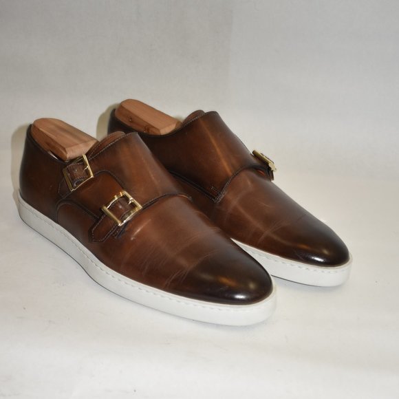 SANTONI Freemont Double Monk Strap Loafer Shoe Size 7.5 D US Brown - Picture 2 of 11